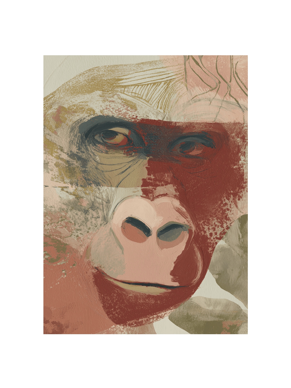Abstract Gorilla Portrait in Warm Tones